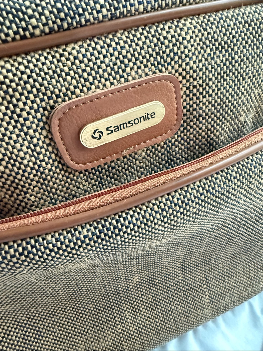 Samsonite Brown and Tan Woven Messenger Bag with Leather Trim - Picture 4 of 8